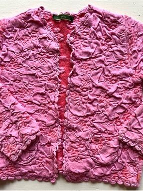 Oilily Pink Textured Floral Knit Cardigan